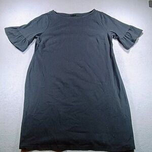 Talbots Woman Shift Dress Black 1X‎ Ruffle Bell Sleeve Cotton